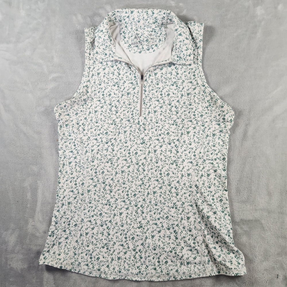 Adair Active‎ Sleeveless Polo Women's M Green Floral Golf Tennis Performance